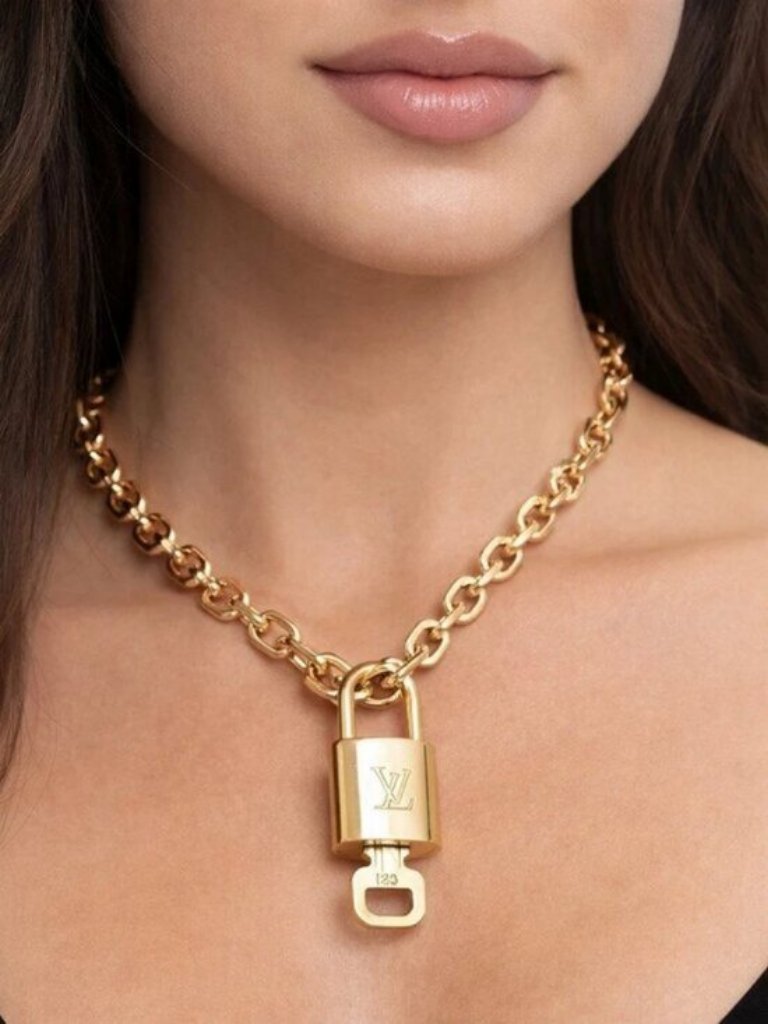 Gold-Plated Necklace With Authentic Louis Vuitton Padlock